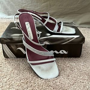 Nina silver strapped heeled sandals, good condition.